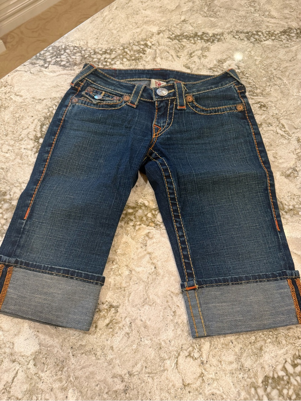 True Religion Dark Blue Cuffed Jean Shorts